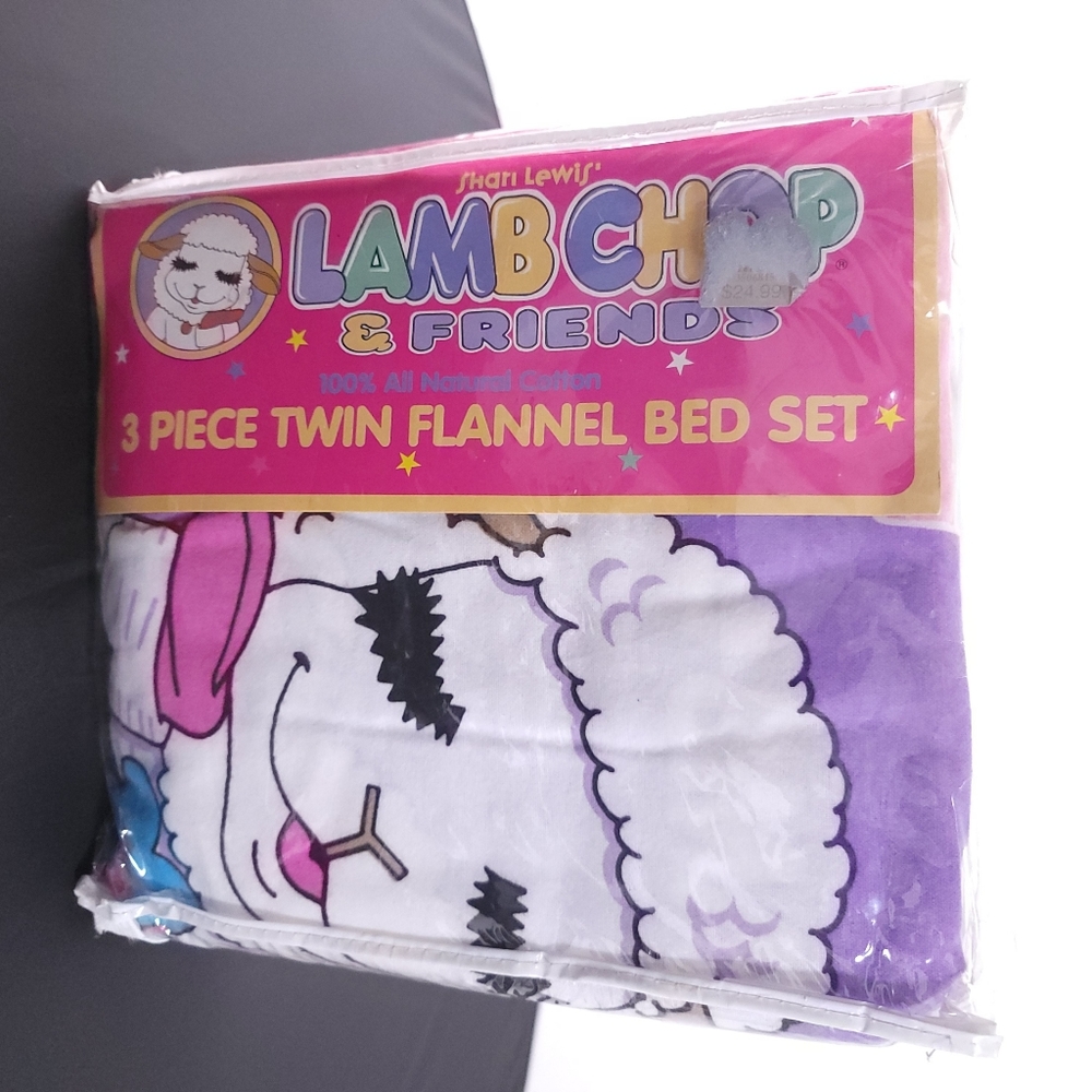 Vintage 1993 *NEW* Lambchop & Friends Flannel Twin Size Bedding 3 Pc Sheet Set